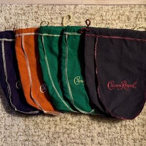 Crown Royal bags, lot of five (5), varied colors